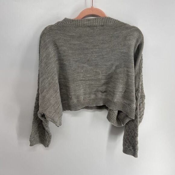Princess Polly Sweater Womens Gray Preowned cropped cable knit balloon sleeve M - Picture 5 of 6